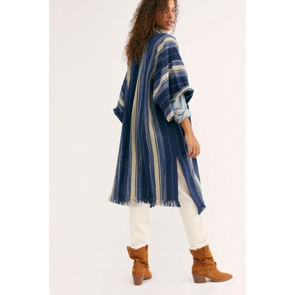 Free People Odyssey Indigo Blue Stripe Kimono One Size S M L - Picture 3 of 7